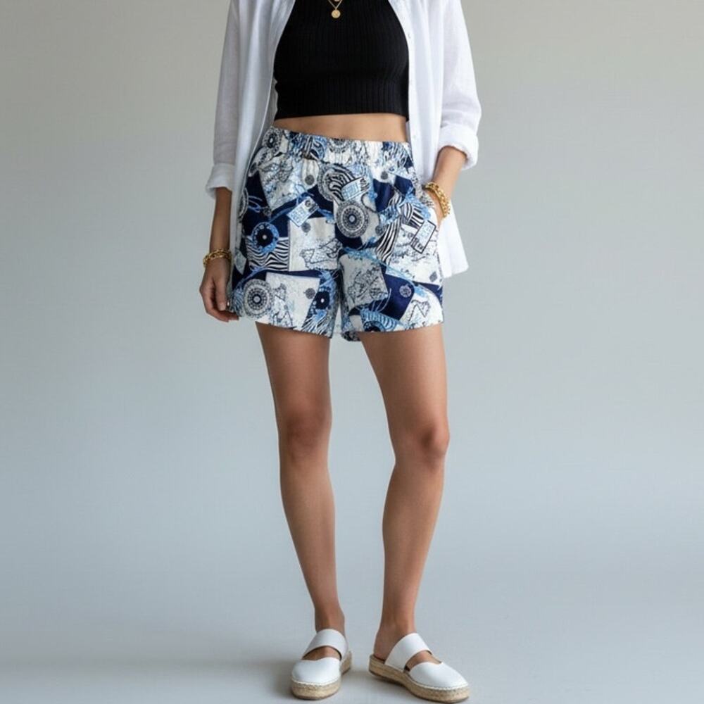 Talbots Washed Linen Pull-On Shorts NWT Women's Sz M Côte d'Azur Paperbag-Waist